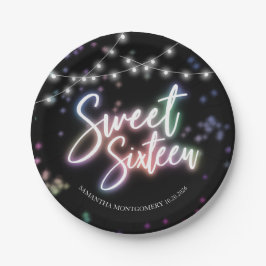 Sweet 16 誕生日 カラフル ネオン 発光 ダークパーティー ペーパープレート