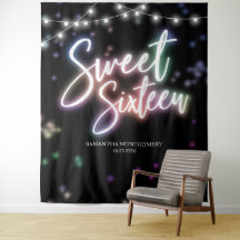 Sweet 16 誕生日 カラフル ネオン 発光 ダーク バックドロップ