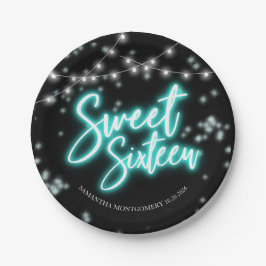 Sweet 16 誕生日 ティール ネオン グロー ダーク パーティー ペーパープレート