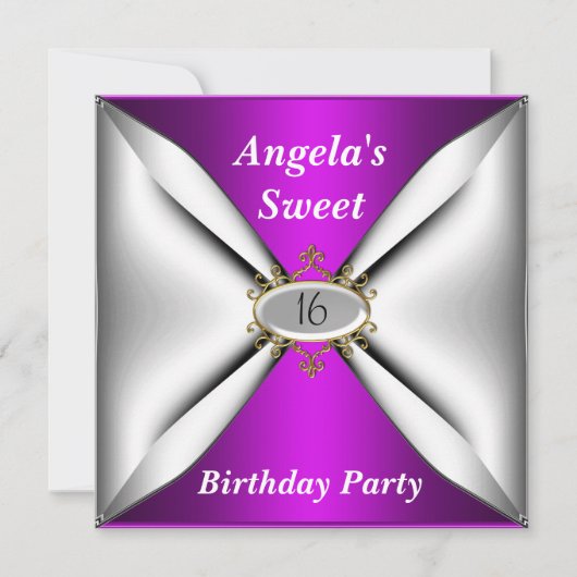 Sweet 16 誕生日 パープル 招待状 (正面)