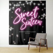 Sweet 16 誕生日 ホットピンク ネオン グロー ダーク バックドロップ