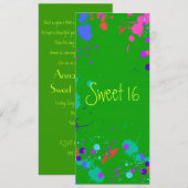Sweet 16 鮮やかネオン ペイントスプラッター 招待状 (正面/裏面)