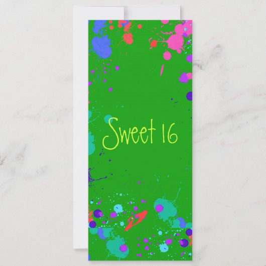 Sweet 16 鮮やかネオン ペイントスプラッター 招待状 (正面)