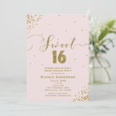 SWEET 16 16才のピンクとゴールドの紙吹雪のコーナー 招待状 (スタンド正面)