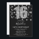 「Sweet 16」16歳モダンの誕生日パーティー写真 招待状<br><div class="desc">スウィート16!招待状の友達と家族祝は16歳の誕生日にこの16回目の招待モダンで来る。デザインは黒い背景、シルバーのフェイクグリッター、魔法の弦の妖精のライト、書の台本エレガントモダン、簡単の誕生日テンプレートとカスタマイズは逆に写真を追加するオプションを備えた16の数字。</div>