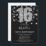 「Sweet 16」16歳モダンの誕生日パーティー写真 招待状<br><div class="desc">スウィート16!招待状の友達と家族祝は16歳の誕生日にこの16回目の招待モダンで来る。デザインは黒い背景、シルバーのフェイクグリッター、魔法の弦の妖精のライト、書の台本エレガントモダン、簡単の誕生日テンプレートとカスタマイズは逆に写真を追加するオプションを備えた16の数字。</div>