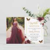 Sweet 16 Birthday Burgundy Blush Floral Butterfly  招待状 (スタンド正面)