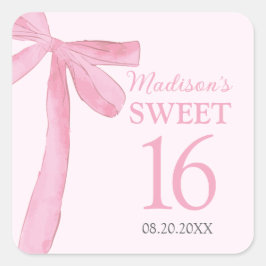 Sweet 16 Birthday Coquette Pink Bow Personalized  スクエアシール