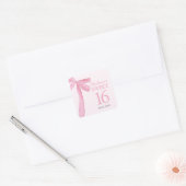 Sweet 16 Birthday Coquette Pink Bow Personalized  スクエアシール (封筒)