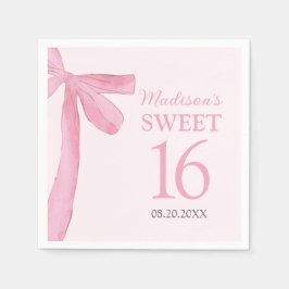 Sweet 16 Birthday Coquette Pink Bow Personalized  スタンダードカクテルナプキン