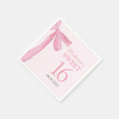 Sweet 16 Birthday Coquette Pink Bow Personalized  スタンダードカクテルナプキン (角)