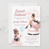 sweet 16 birthday girl pink party invitation  ノートカード (正面)