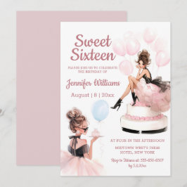 sweet 16 birthday girl pink party invitation  ノートカード