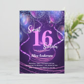 Sweet 16 Birthday Girly Glam Balloons 招待状 (スタンド正面)