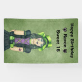 Sweet 16 Birthday Goth Girl Tattoos on Green 横断幕 (横)