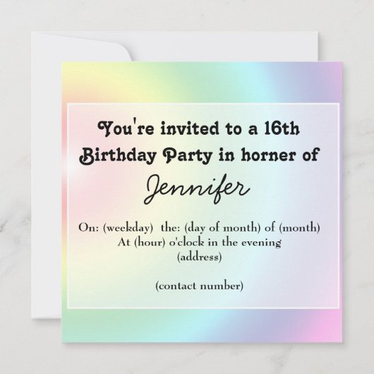 Sweet 16 birthday invitation Custom 招待状 (裏面)