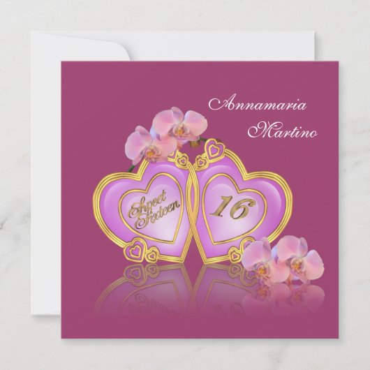 Sweet 16 Birthday Party エレガント招待 招待状 (正面)