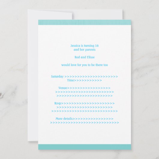 Sweet 16 Birthday Party Blue Static 招待状 (裏面)