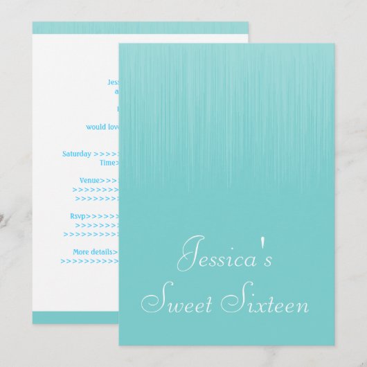 Sweet 16 Birthday Party Blue Static 招待状 (正面/裏面)