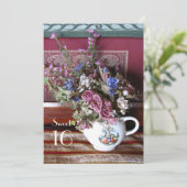 Sweet 16 Birthday Party Invitation、ヴィンテージ・ティーポット 招待状 (スタンド正面)