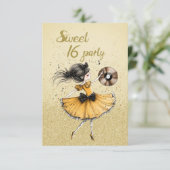 Sweet 16 Birthday Party Yellow Dress Sparkly 招待状 (スタンド正面)