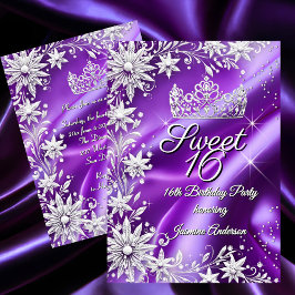 Sweet 16 Birthday Purple Silver Winter Wonderland 招待状