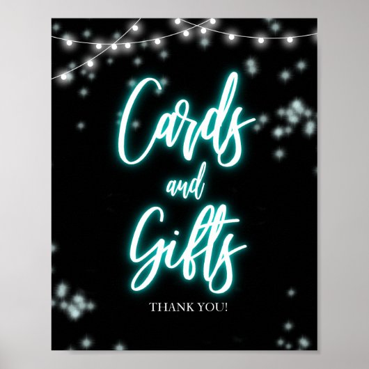Sweet 16 Birthday Teal Neon Cards and Gifts Sign ポスター (正面)