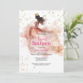 Sweet 16 Birthday – Watercolor Pink & Gold Glitter 招待状 (スタンド正面)