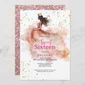 Sweet 16 Birthday – Watercolor Pink & Gold Glitter 招待状 (正面/裏面)