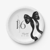 Sweet 16 Black Bow Birthday Paper Plates ペーパープレート (正面)