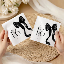 Sweet 16 Black Bow Party Napkins スタンダードカクテルナプキン