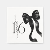 Sweet 16 Black Bow Party Napkins スタンダードカクテルナプキン (正面)