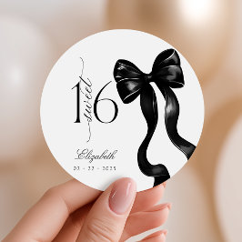 Sweet 16 Black Bow Party Stickers ラウンドシール