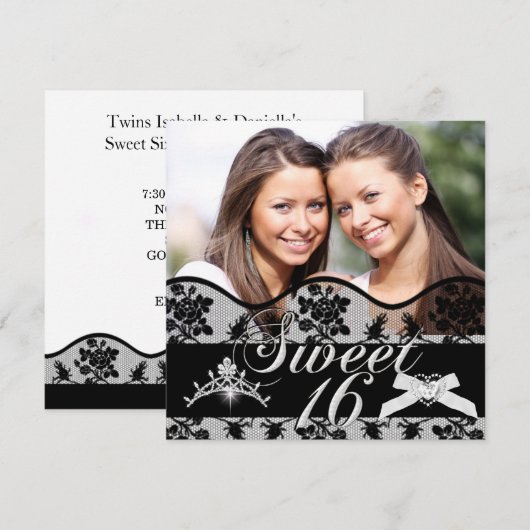 Sweet 16 Black TwinsフォトSweet sixteen 招待状 (正面/裏面)