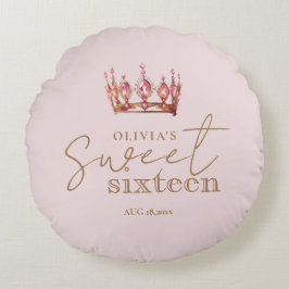 Sweet 16 Blush Pink and Gold Birthday ラウンドクッション