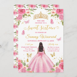 Sweet 16 Blush Pink Princess African American Girl 招待状