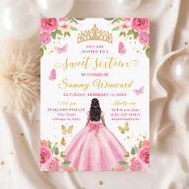 Sweet 16 Blush Pink Princess African American Girl 招待状