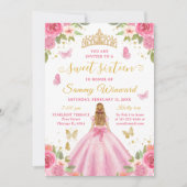 Sweet 16 Blush Pink Princess Blonde Girl 招待状 (正面)