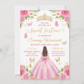 Sweet 16 Blush Pink Princess Brunette Girl 招待状 (正面)