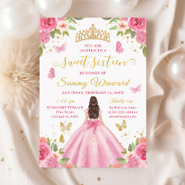 Sweet 16 Blush Pink Princess Brunette Girl 招待状