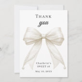 Sweet 16 bow ivory pearls photo サンキューカード (正面)