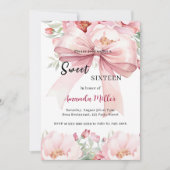 Sweet 16 bow pink watercolor florals 招待状 (正面)