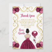Sweet 16 Brown Hair Princess Burgundy サンキューカード (正面)