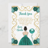 Sweet 16 Brown Hair Princess Teal サンキューカード (正面)