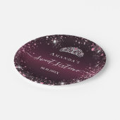 Sweet 16 burgundy pink tiara name script ペーパープレート (アングル)