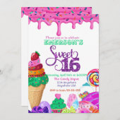 Sweet 16、Candyland、Candy Sweetsドーナツ 招待状 (正面/裏面)