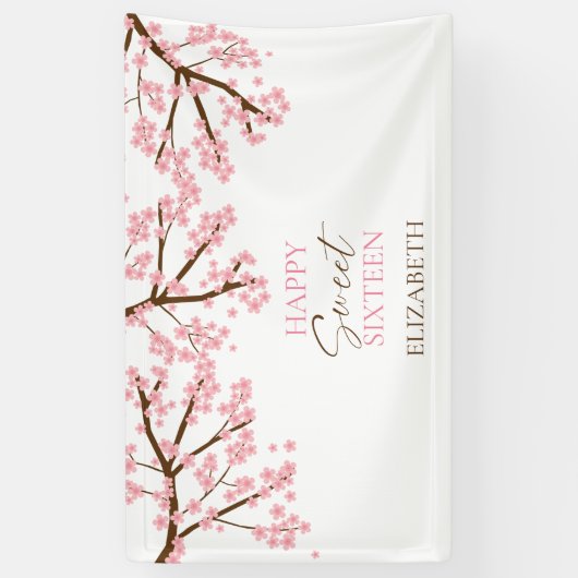 Sweet 16 Cherry Blossoms Birthday Spring Floral 横断幕 (縦)