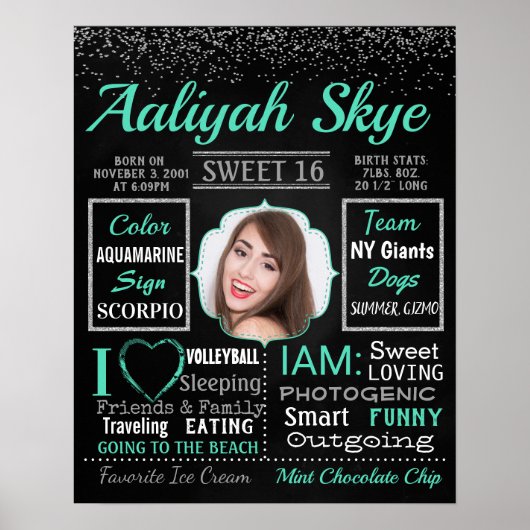 Sweet 16 Confetti Birthday chalkboard sign ポスター (正面)