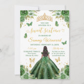 Sweet 16 Dark Green Princess African American Girl 招待状 (正面)