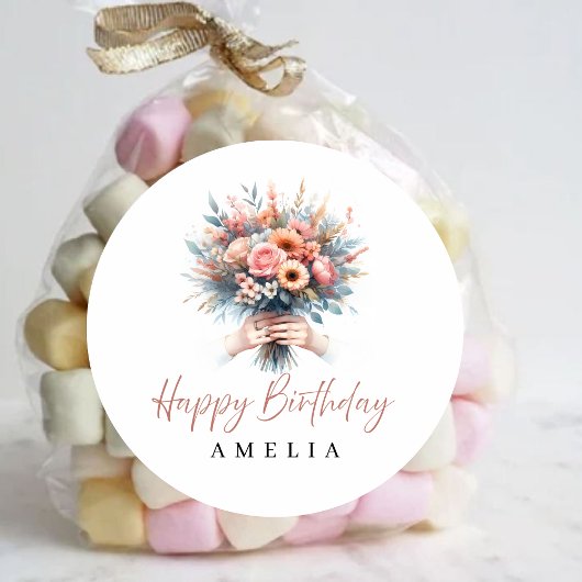 Sweet 16 Floral Happy Birthday Custom Sticker ラウンドシール